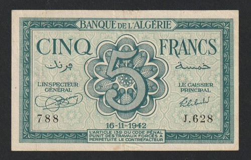 Ww2 francs algérie 1942 - algÉrie,