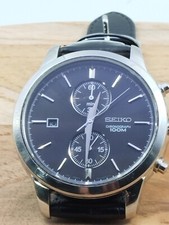 Seiko Quartz Chronographe Bracelet Cuir 100m 7T94 -0BV0 BB  Pile & Verre Neuf 