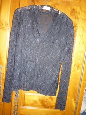 TEE SHIRT GILET MARQUE CAROLL FEMME NOIR DENTELLE DBLE RESILLE  T 44  100% NEUF