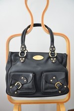 TESTONI ITALY SAC A MAIN PORTE EPAULE OU MAIN CUIR GRAINE NOIR EXCELLENT ETAT