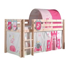 Pack - Lit Enfant Surélevé, Tente, 3 Pochettes & Tunnel "Pino Princesse" Naturel