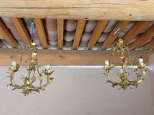 Paire de lustres anciens métal doré 3 feux