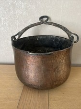 Ancien Chaudron En Cuivre de Cheminée À Suspendre