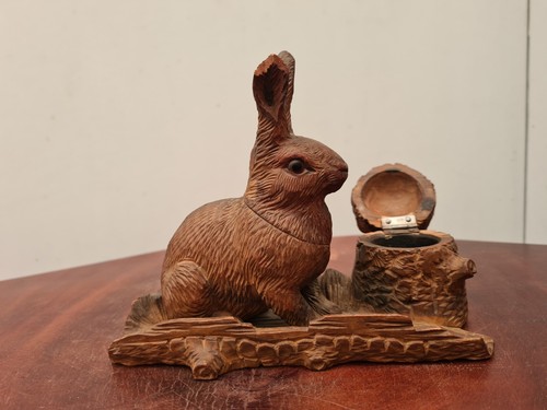 Encrier bois sculpté foret - sculpté,