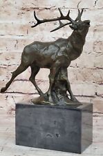 Figure D'Art Déco En Bronze De Faune Sauvage Pour Chasseur De Cerf Élan