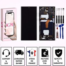 Ecran Pour Samsung galaxy S22 Ultra SM-S908B, SM-S908B/DS Châssis Noir Avec Empr