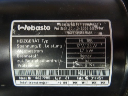 Chauffage air webasto 18 - webasto, hl