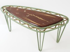 TABLE BASSE D'APPOINT TRIPODE METAL RESINE INCLUSION HERBIER 1950 VINTAGE 50'S