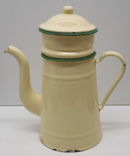 -JOLIE ANCIENNE CAFETIERE EMAILLEE JAUNE avec son Filtre DECO CUISINE émail D