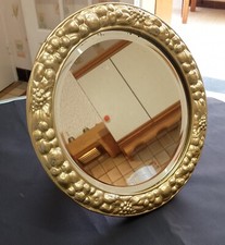 Miroir de table ancien glace biseautée entourage en plâtre doré sur bois