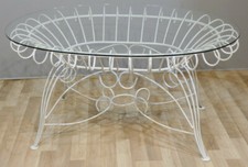 Table De Jardin Ou De Salle à Manger En Fer Recourbé Et Plateau Verre, Vers 1970
