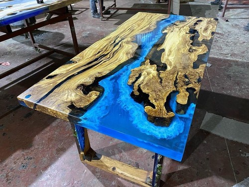 Table époxy bleue pour - , manger