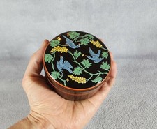 Ancienne boite Bonbonnière en cristal noir à décor émaillé Art-déco