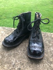 Child’s Antique French 1920s Leather Boots Wood Soles & Patent Black Leather Tip