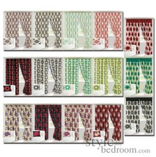 Paire Doublé Oeillet Floral Ou Cercle Rétro Épais Coton Rideaux + Embrasses