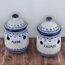Vintage Pots De Cuisine Epices Céramique Talavera Alfar Le Carmen Froilan