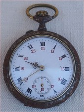 French Pocket Watch Steel Case Enamel Dial 1910
