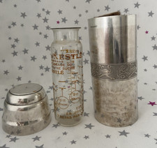 Ancien Biberon Etui Thermos en métal argenté Avec Son biberon Nestlé vintage