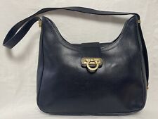 Vintage sac POURCHET cuir bleu marine sac , vintage genuine leather Pourchet bag
