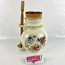 ➜POT À CORNICHONS/OLIVES en céramique ancien/vintage avec pince en bois France