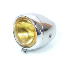 Phare optique avant rond chrome Ø130mm vitre jaune trou compteur Ø60 pour moto
