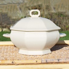 Ancien petit légumier / soupière octogonal Sarreguemines perlé coloris ivoire