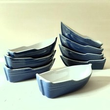 EIGHT Blue & White Gratin Dishes. Boat Shaped Dishes. Terrine Moulds. Boat Dish.