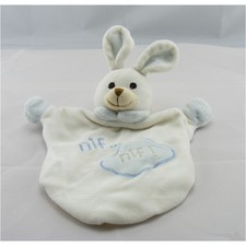 Doudou plat lapin blanc bleu NIF NIF EVEIL ET TENDRESSE - 5106