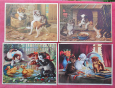 Lot de 4 Gravures  -   Chiens & Chats - E.Meier & Italy     .