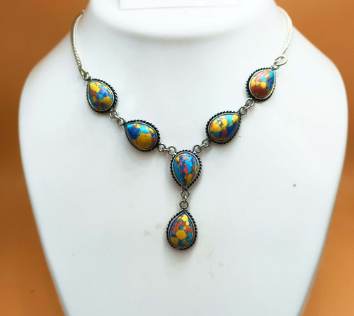 Collier ancien mosaïque - , jaspe