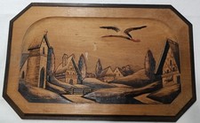 Tableau décors alsacien en bois sculpté, fait main en relief, vintage