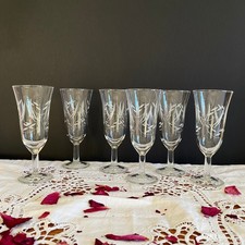 6 flûtes à champagne verre gravé ancien verre vintage ACC-7428
