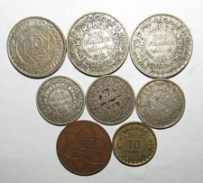 Maroc Morocco lot 8 pièces coins 200F 100F 10F 1940–1953 argent silver
