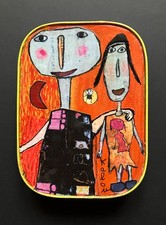 Art brut Art singulier-KALOU- Peinture/collages sur boite de sardines