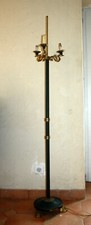 Lampadaire Lucien GAU Style Emire bronze doré et laqué vert 3 feux cygne *