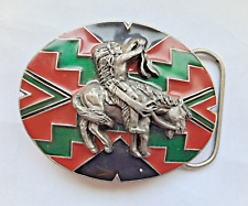 Boucle ancienne   ceinture , ceinturon Siskiyou 1990 USA indien  cheval émaillée