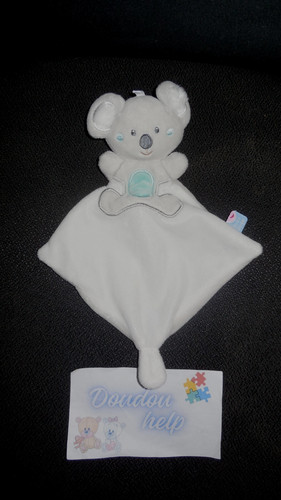 Doudou plat koala - gris, blanc