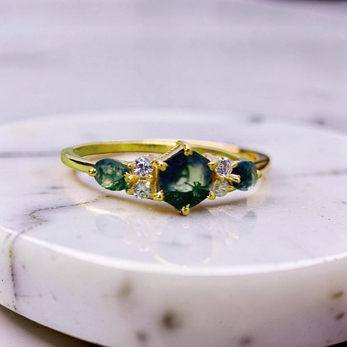 Mousse agate moissanite bague - mousse,