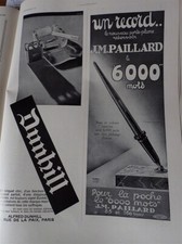porte plume PAILLARD + briquet DUNHILL publicité papier ILLUSTRATION 1930 col
