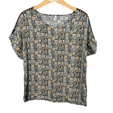 haut femme taille 38 top marron noir 100% viscose dentelle épaules ladies blouse