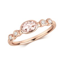 Bague Femme 5 Pierres Or Rose 9 k/carat et Diamant 0.08 Carat avec Morganite
