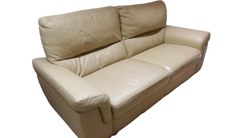 Canapé cuir beige 3pl - cuir,