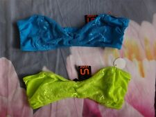 Lot 2 soutien gorge sans armature dentelle bandeau vert fluo bleu UNDIZ 90C Neuf
