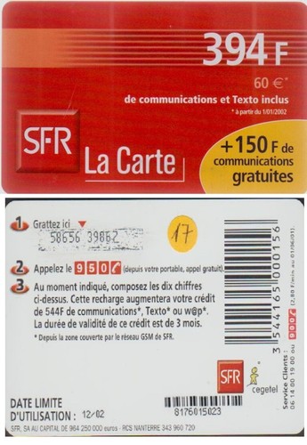 Sfr el17 telecarte - sfr, prepayee-la