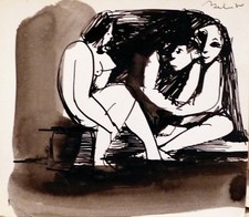 TROIS AMANTS dessin original nus érotisme drôle humour cadeau valentin BELAUBRE