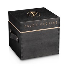 DeWok Boîte de Transport Unitaire Set Boîte Caisse Bois Cuir Noir 21x21x21 CM