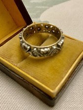 C1930 OR 9K ,ARGENT , RUBIS, SAPHIR BLANC , ART DECO Tour complet ANCIENNE BAGUE