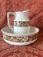 Broc et cuvette de toilette ancien St Amand frise de fleurs
