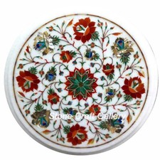 12 " Marbre Côté Coin Table Handmade Floral Incrustation Demi-Précieuses Pierres