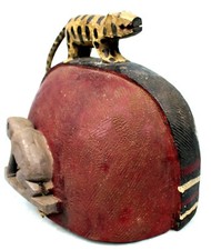 Art Africain - Chapeau Traditionnel de Devin Baoulé en Bois - African Ethnic Hat